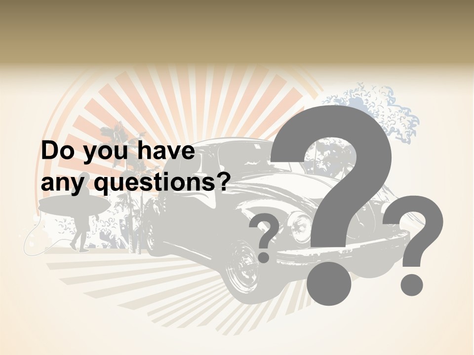 A Car With A Surfboard On The Back Of It PowerPoint Template