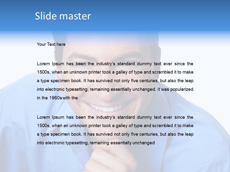 A Man Smiling With His Chin Resting On His Hand PowerPoint Template