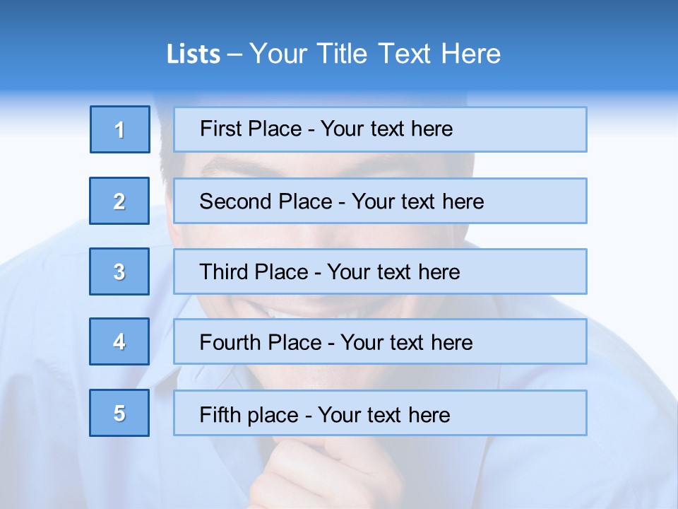 A Man Smiling With His Chin Resting On His Hand PowerPoint Template