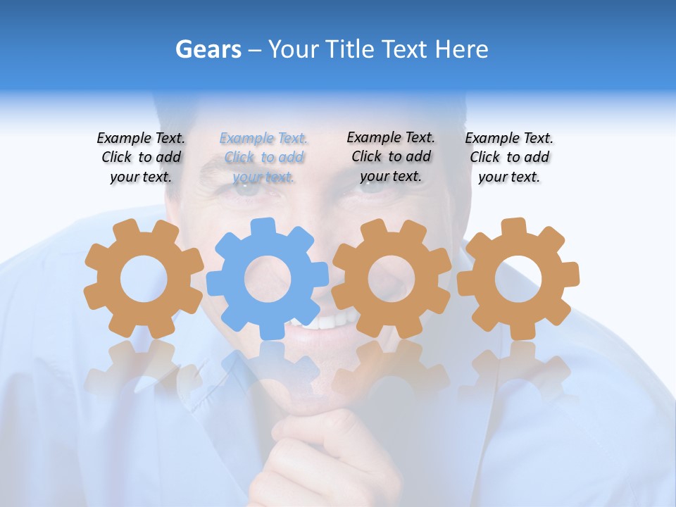 A Man Smiling With His Chin Resting On His Hand PowerPoint Template