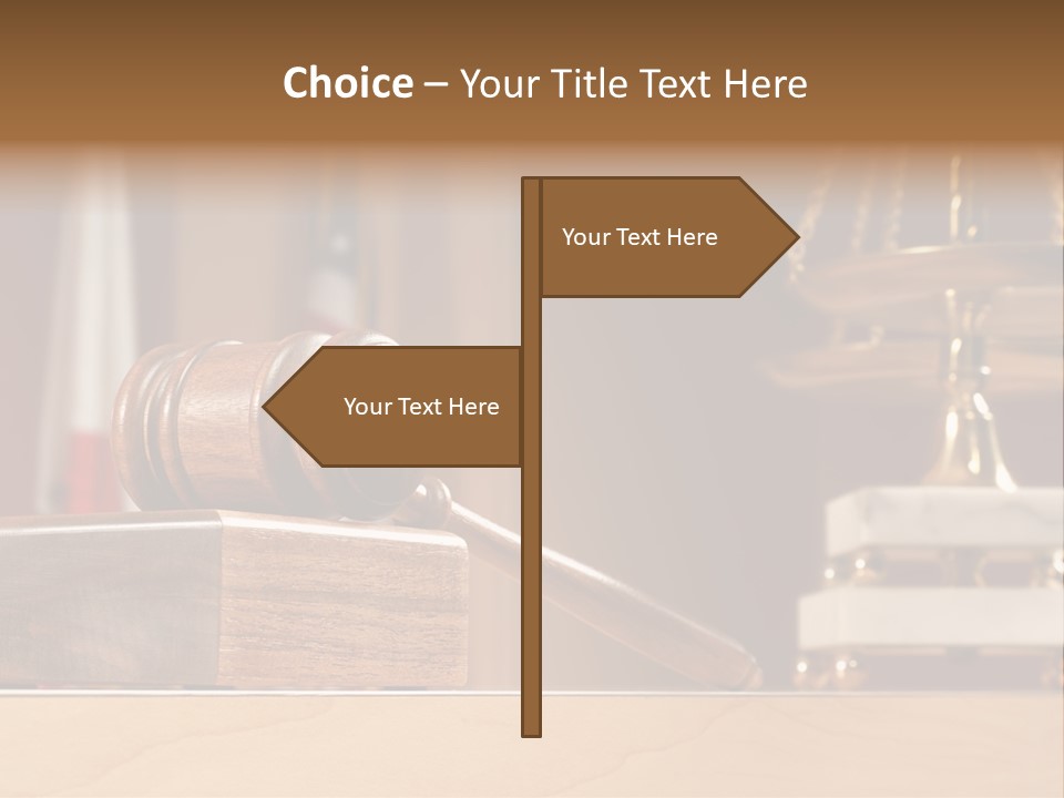 Legal Concept Still Life In A Courtroom With American And Californian Flags In The Background PowerPoint Template