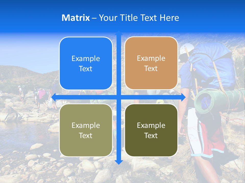 Group Of Hikers Crosses Small River In Mountains. Shot In The Langeberge Highlands Near Grootrivier And Gouritsrivier Rivers Crossing, Garden Route, Western Cape, South Africa. PowerPoint Template