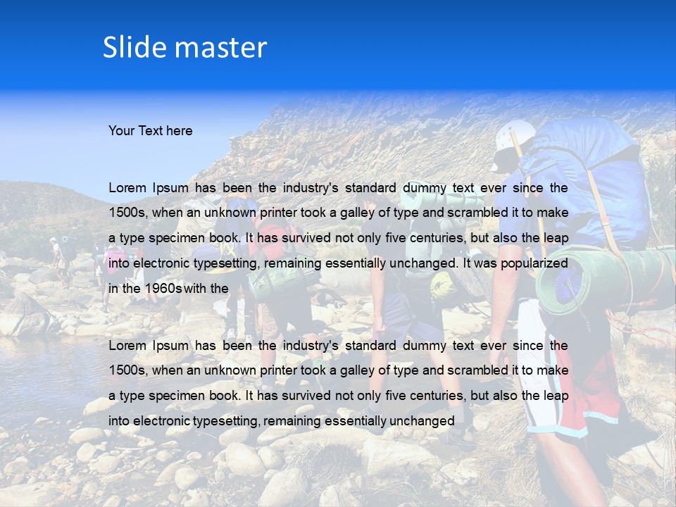 Group Of Hikers Crosses Small River In Mountains. Shot In The Langeberge Highlands Near Grootrivier And Gouritsrivier Rivers Crossing, Garden Route, Western Cape, South Africa. PowerPoint Template