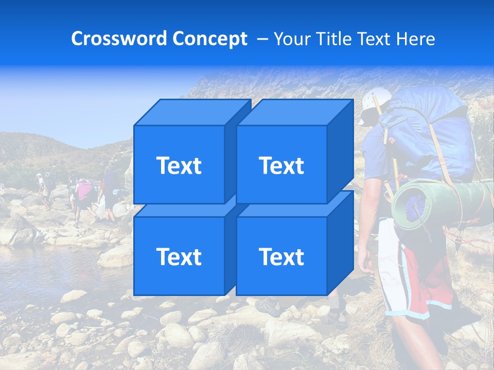 Group Of Hikers Crosses Small River In Mountains. Shot In The Langeberge Highlands Near Grootrivier And Gouritsrivier Rivers Crossing, Garden Route, Western Cape, South Africa. PowerPoint Template