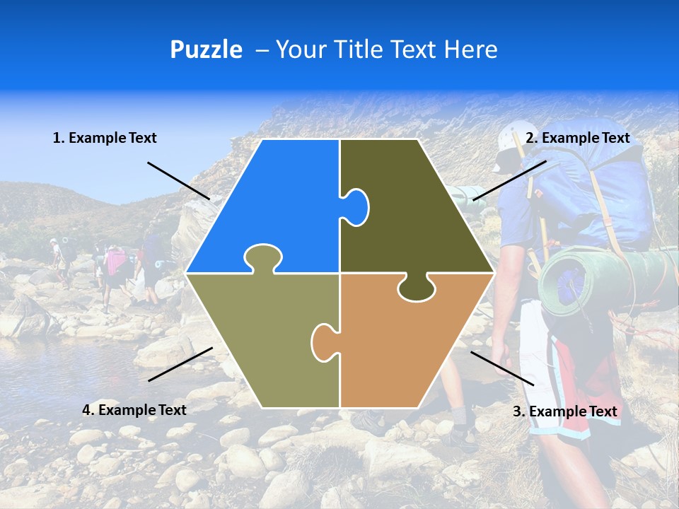 Group Of Hikers Crosses Small River In Mountains. Shot In The Langeberge Highlands Near Grootrivier And Gouritsrivier Rivers Crossing, Garden Route, Western Cape, South Africa. PowerPoint Template