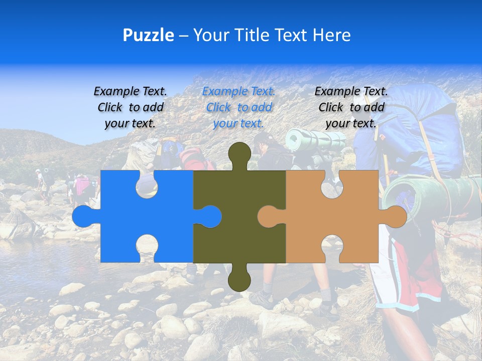 Group Of Hikers Crosses Small River In Mountains. Shot In The Langeberge Highlands Near Grootrivier And Gouritsrivier Rivers Crossing, Garden Route, Western Cape, South Africa. PowerPoint Template