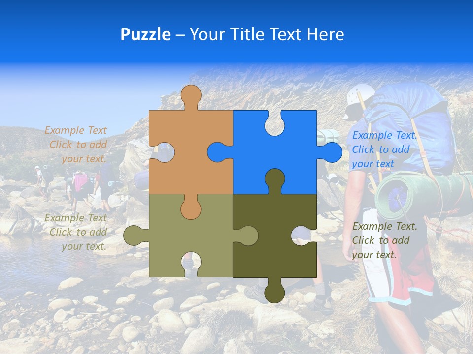 Group Of Hikers Crosses Small River In Mountains. Shot In The Langeberge Highlands Near Grootrivier And Gouritsrivier Rivers Crossing, Garden Route, Western Cape, South Africa. PowerPoint Template