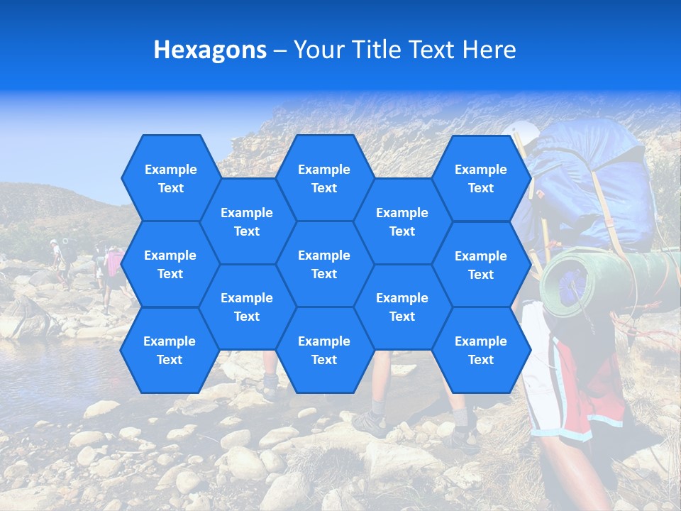 Group Of Hikers Crosses Small River In Mountains. Shot In The Langeberge Highlands Near Grootrivier And Gouritsrivier Rivers Crossing, Garden Route, Western Cape, South Africa. PowerPoint Template