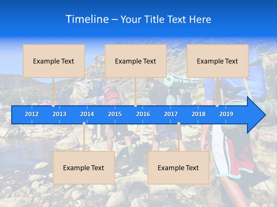 Group Of Hikers Crosses Small River In Mountains. Shot In The Langeberge Highlands Near Grootrivier And Gouritsrivier Rivers Crossing, Garden Route, Western Cape, South Africa. PowerPoint Template
