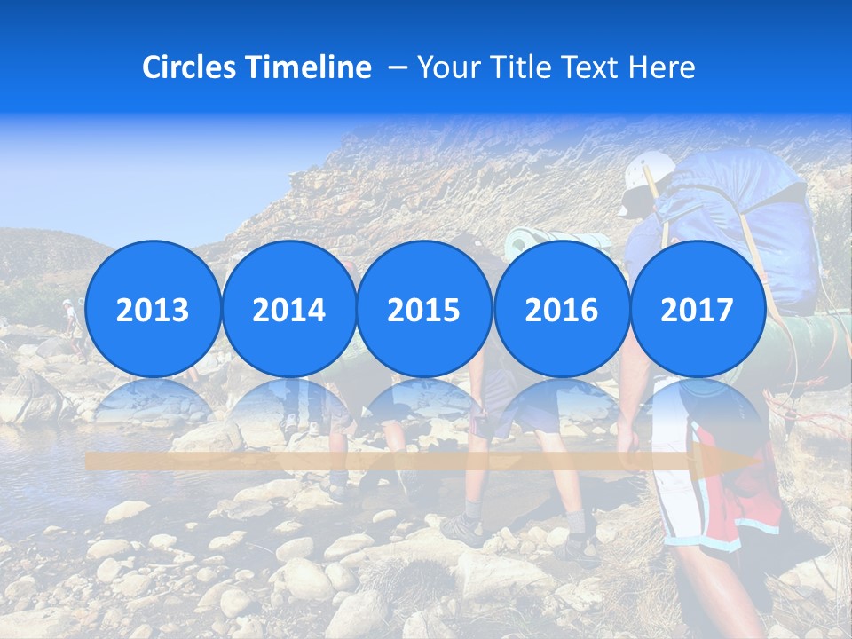 Group Of Hikers Crosses Small River In Mountains. Shot In The Langeberge Highlands Near Grootrivier And Gouritsrivier Rivers Crossing, Garden Route, Western Cape, South Africa. PowerPoint Template