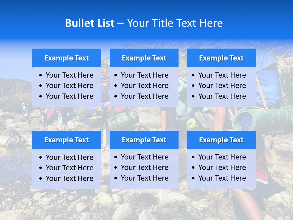 Group Of Hikers Crosses Small River In Mountains. Shot In The Langeberge Highlands Near Grootrivier And Gouritsrivier Rivers Crossing, Garden Route, Western Cape, South Africa. PowerPoint Template