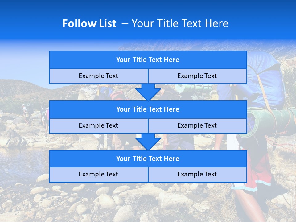 Group Of Hikers Crosses Small River In Mountains. Shot In The Langeberge Highlands Near Grootrivier And Gouritsrivier Rivers Crossing, Garden Route, Western Cape, South Africa. PowerPoint Template