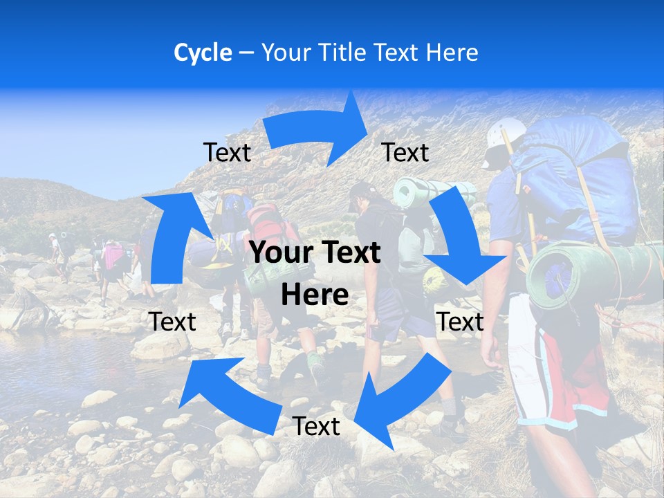 Group Of Hikers Crosses Small River In Mountains. Shot In The Langeberge Highlands Near Grootrivier And Gouritsrivier Rivers Crossing, Garden Route, Western Cape, South Africa. PowerPoint Template