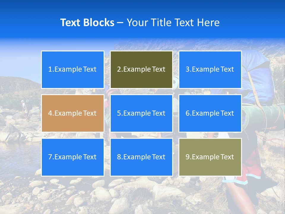 Group Of Hikers Crosses Small River In Mountains. Shot In The Langeberge Highlands Near Grootrivier And Gouritsrivier Rivers Crossing, Garden Route, Western Cape, South Africa. PowerPoint Template