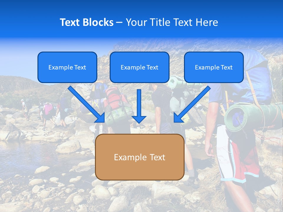 Group Of Hikers Crosses Small River In Mountains. Shot In The Langeberge Highlands Near Grootrivier And Gouritsrivier Rivers Crossing, Garden Route, Western Cape, South Africa. PowerPoint Template