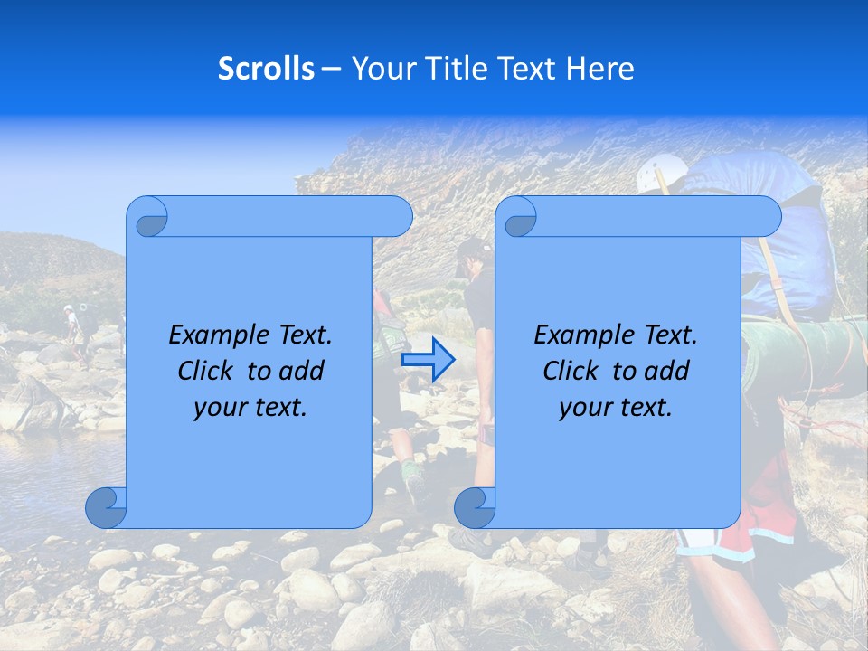 Group Of Hikers Crosses Small River In Mountains. Shot In The Langeberge Highlands Near Grootrivier And Gouritsrivier Rivers Crossing, Garden Route, Western Cape, South Africa. PowerPoint Template