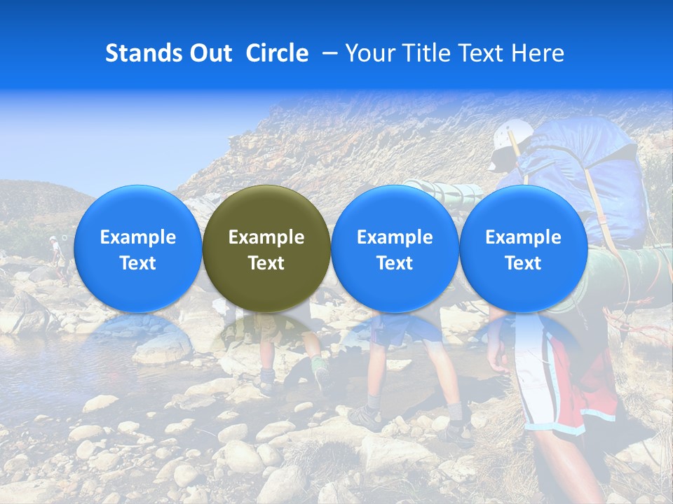 Group Of Hikers Crosses Small River In Mountains. Shot In The Langeberge Highlands Near Grootrivier And Gouritsrivier Rivers Crossing, Garden Route, Western Cape, South Africa. PowerPoint Template