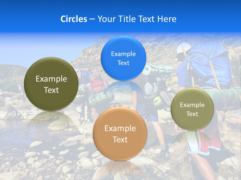 Group Of Hikers Crosses Small River In Mountains. Shot In The Langeberge Highlands Near Grootrivier And Gouritsrivier Rivers Crossing, Garden Route, Western Cape, South Africa. PowerPoint Template