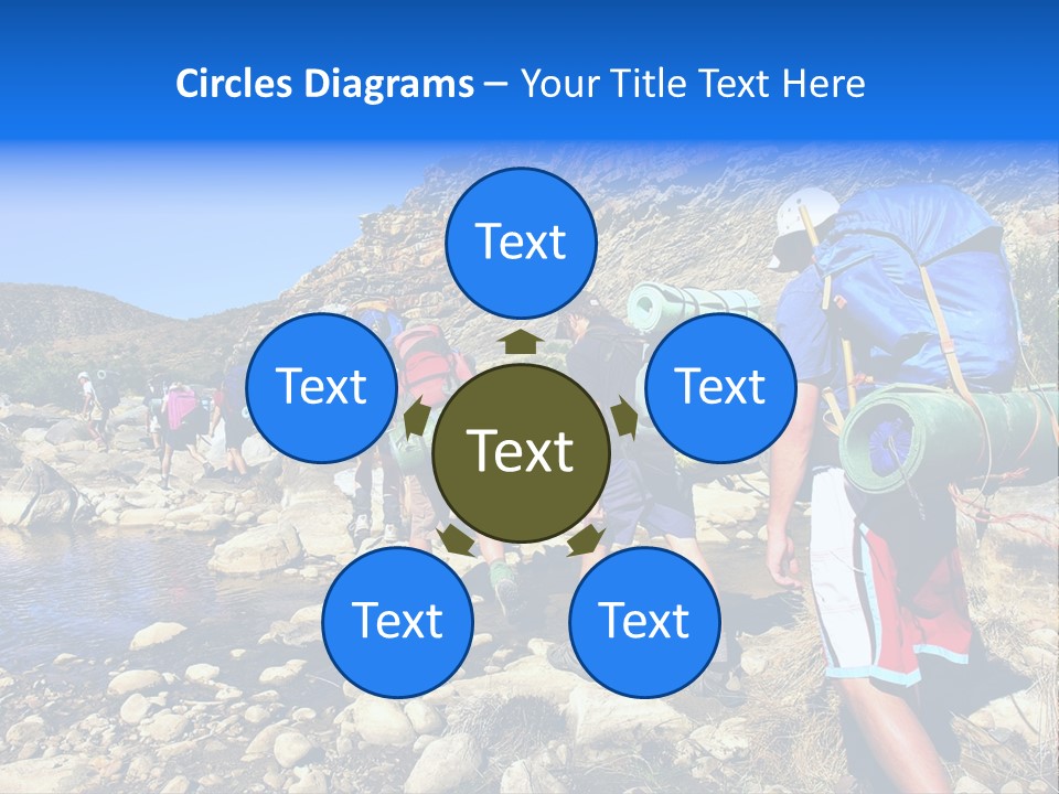 Group Of Hikers Crosses Small River In Mountains. Shot In The Langeberge Highlands Near Grootrivier And Gouritsrivier Rivers Crossing, Garden Route, Western Cape, South Africa. PowerPoint Template