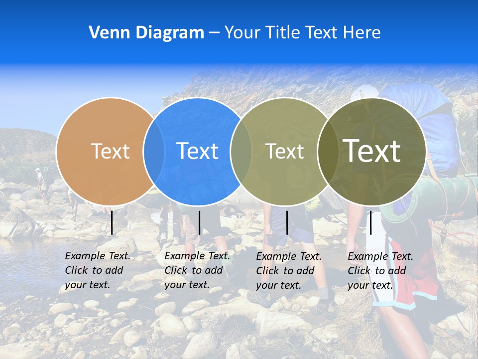 Group Of Hikers Crosses Small River In Mountains. Shot In The Langeberge Highlands Near Grootrivier And Gouritsrivier Rivers Crossing, Garden Route, Western Cape, South Africa. PowerPoint Template