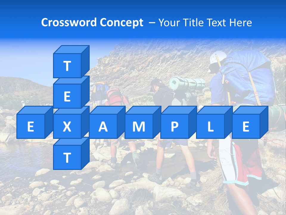 Group Of Hikers Crosses Small River In Mountains. Shot In The Langeberge Highlands Near Grootrivier And Gouritsrivier Rivers Crossing, Garden Route, Western Cape, South Africa. PowerPoint Template