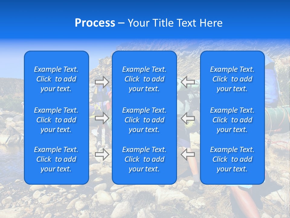 Group Of Hikers Crosses Small River In Mountains. Shot In The Langeberge Highlands Near Grootrivier And Gouritsrivier Rivers Crossing, Garden Route, Western Cape, South Africa. PowerPoint Template