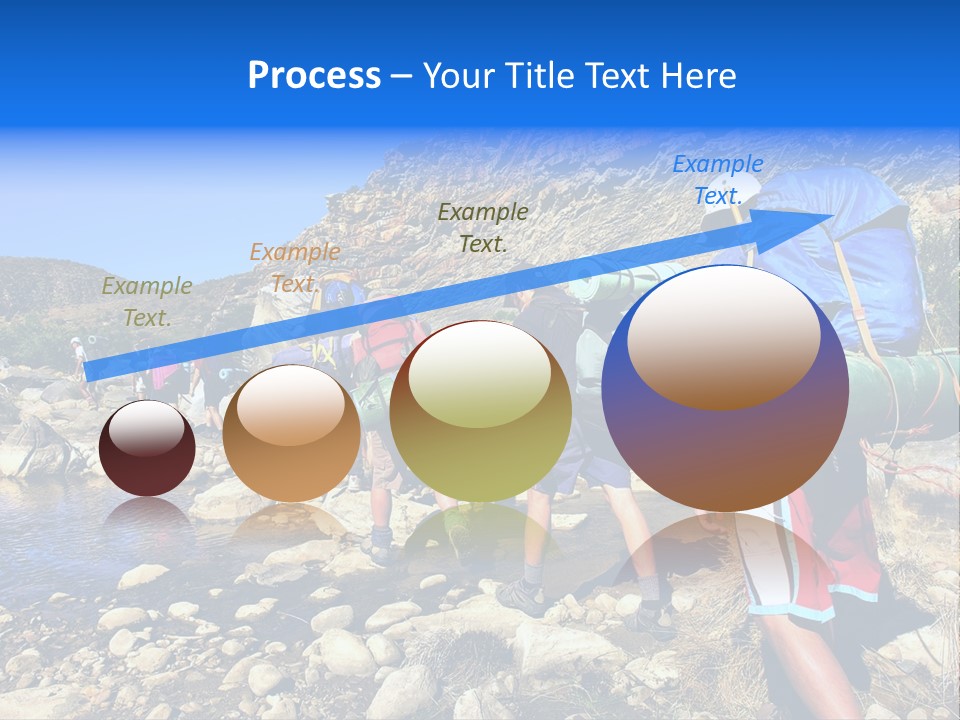 Group Of Hikers Crosses Small River In Mountains. Shot In The Langeberge Highlands Near Grootrivier And Gouritsrivier Rivers Crossing, Garden Route, Western Cape, South Africa. PowerPoint Template