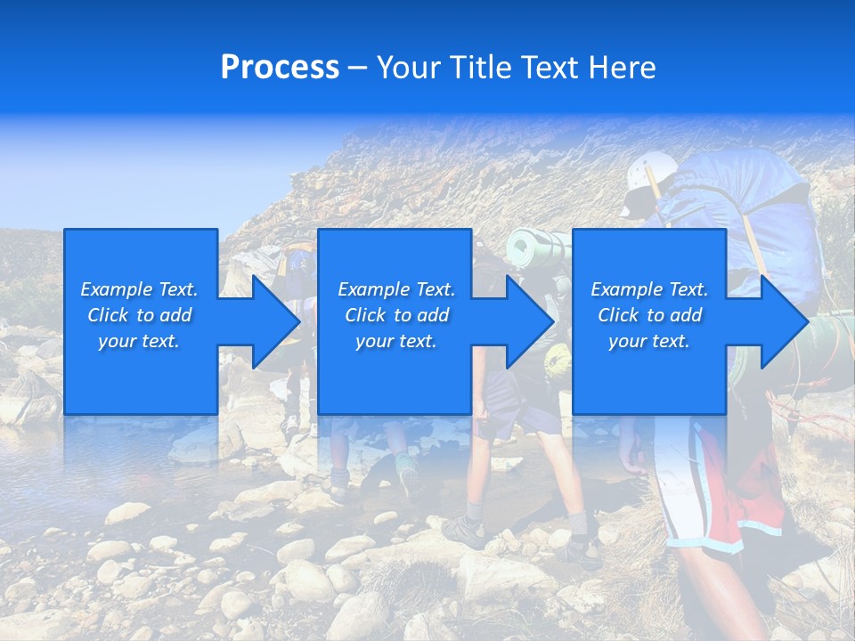Group Of Hikers Crosses Small River In Mountains. Shot In The Langeberge Highlands Near Grootrivier And Gouritsrivier Rivers Crossing, Garden Route, Western Cape, South Africa. PowerPoint Template