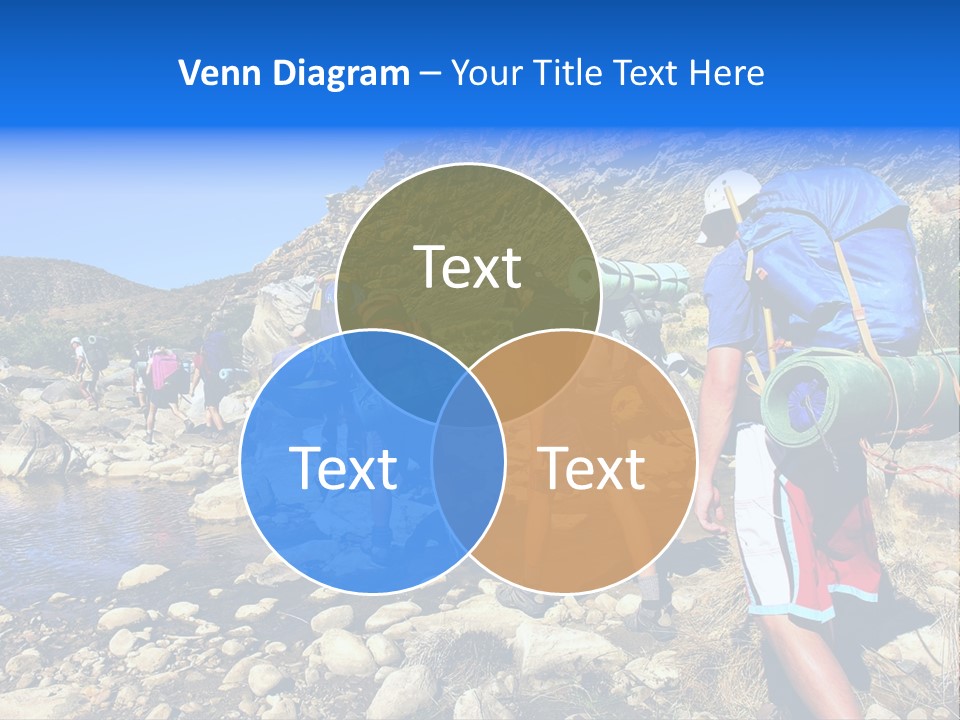 Group Of Hikers Crosses Small River In Mountains. Shot In The Langeberge Highlands Near Grootrivier And Gouritsrivier Rivers Crossing, Garden Route, Western Cape, South Africa. PowerPoint Template