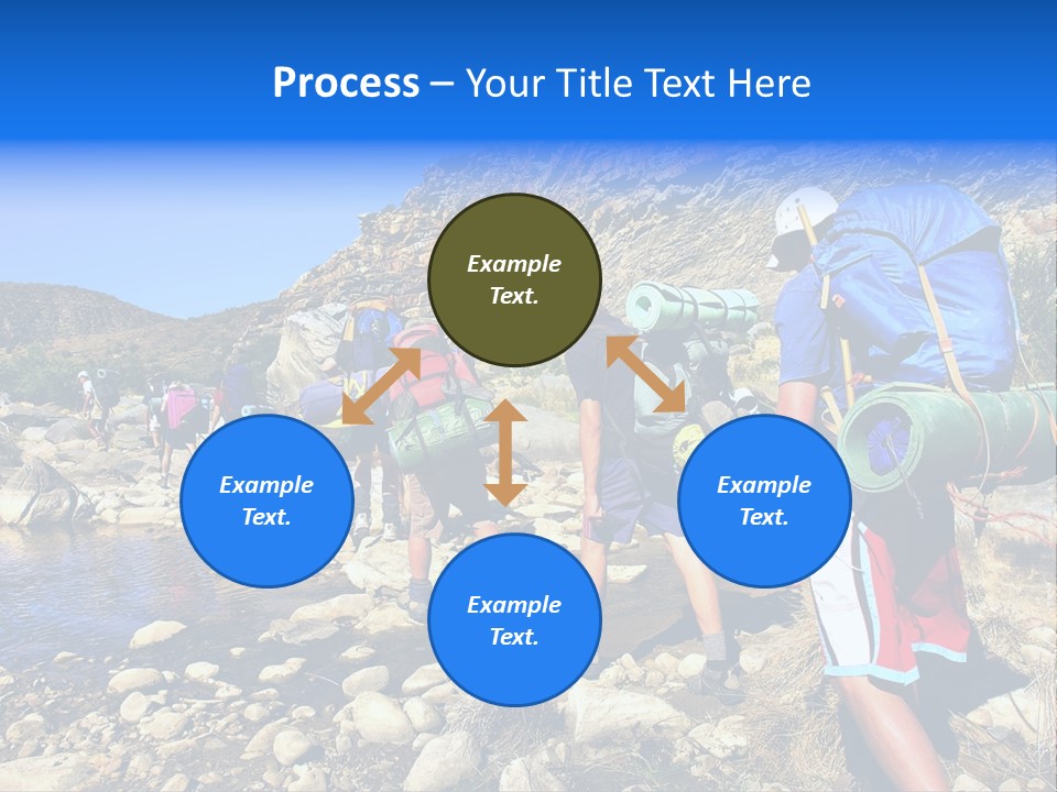 Group Of Hikers Crosses Small River In Mountains. Shot In The Langeberge Highlands Near Grootrivier And Gouritsrivier Rivers Crossing, Garden Route, Western Cape, South Africa. PowerPoint Template