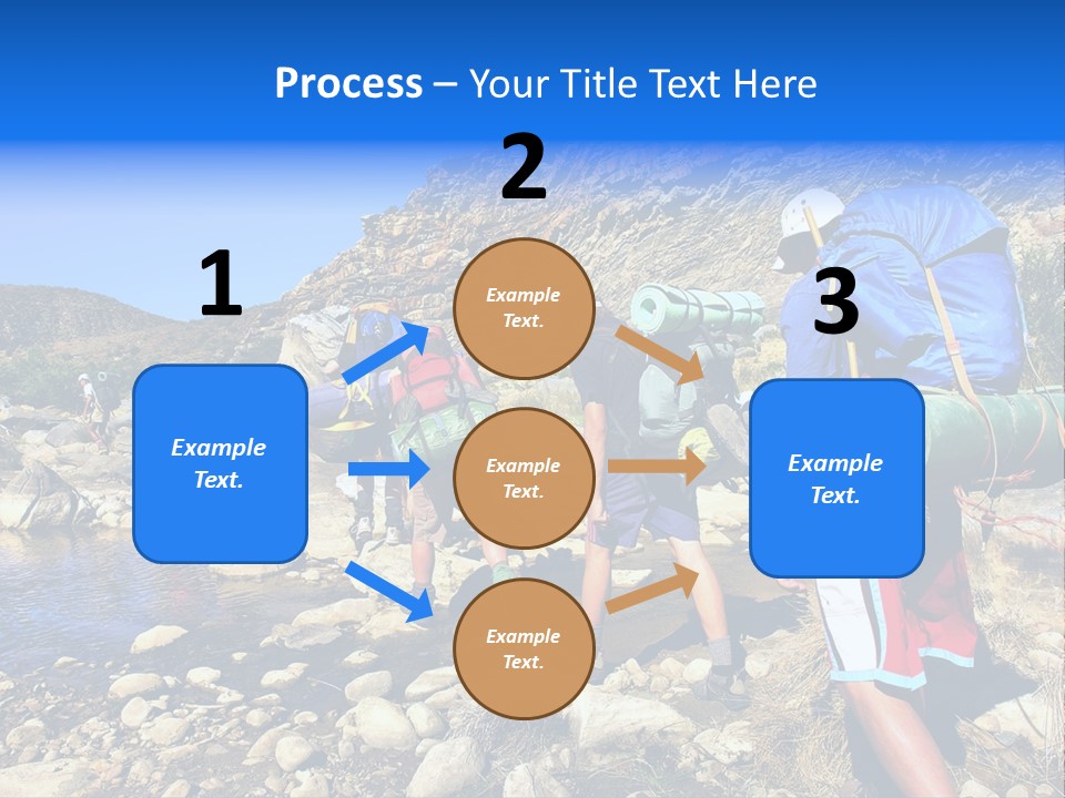 Group Of Hikers Crosses Small River In Mountains. Shot In The Langeberge Highlands Near Grootrivier And Gouritsrivier Rivers Crossing, Garden Route, Western Cape, South Africa. PowerPoint Template