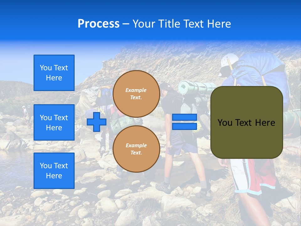 Group Of Hikers Crosses Small River In Mountains. Shot In The Langeberge Highlands Near Grootrivier And Gouritsrivier Rivers Crossing, Garden Route, Western Cape, South Africa. PowerPoint Template