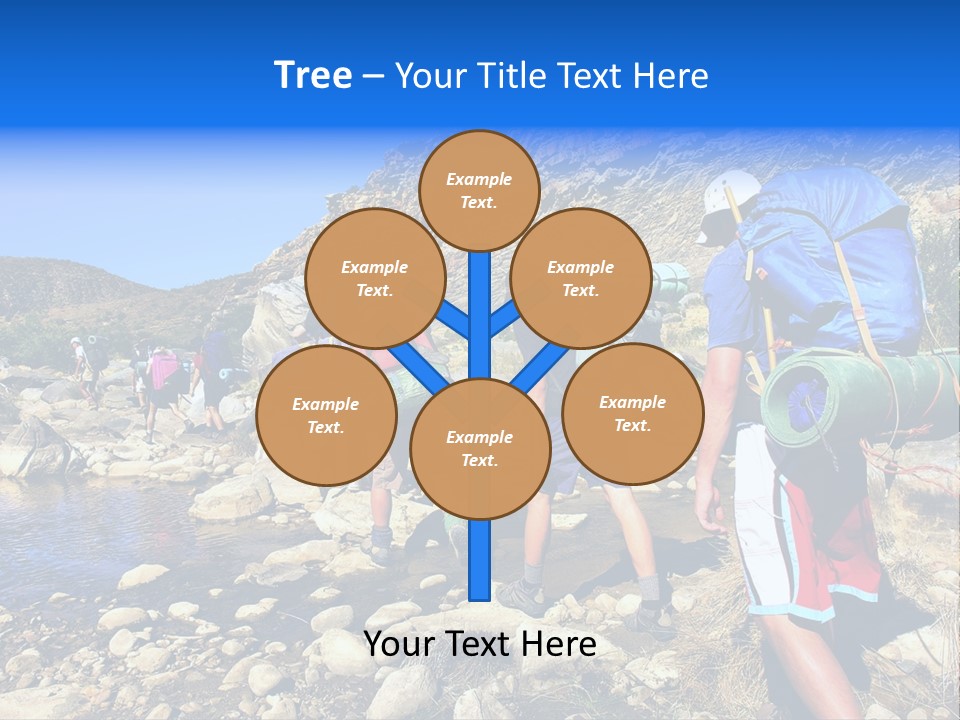 Group Of Hikers Crosses Small River In Mountains. Shot In The Langeberge Highlands Near Grootrivier And Gouritsrivier Rivers Crossing, Garden Route, Western Cape, South Africa. PowerPoint Template