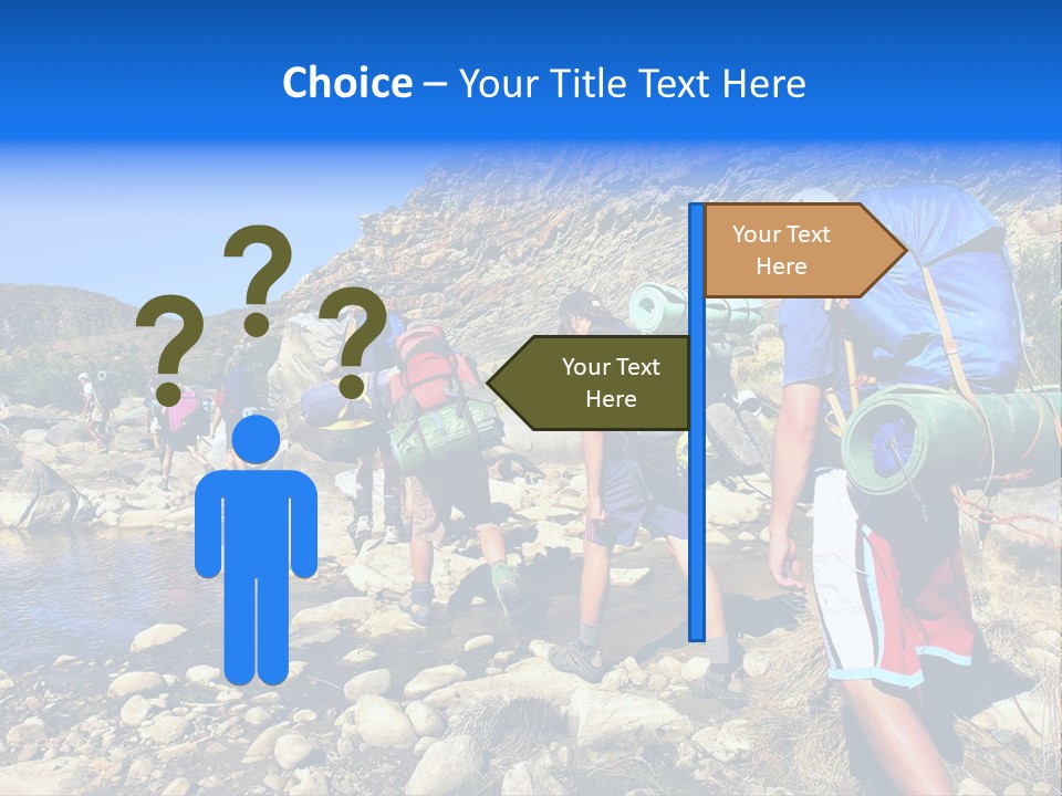 Group Of Hikers Crosses Small River In Mountains. Shot In The Langeberge Highlands Near Grootrivier And Gouritsrivier Rivers Crossing, Garden Route, Western Cape, South Africa. PowerPoint Template