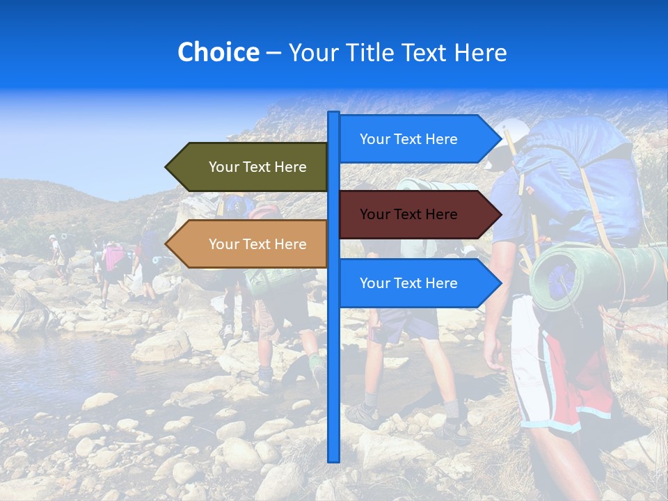 Group Of Hikers Crosses Small River In Mountains. Shot In The Langeberge Highlands Near Grootrivier And Gouritsrivier Rivers Crossing, Garden Route, Western Cape, South Africa. PowerPoint Template