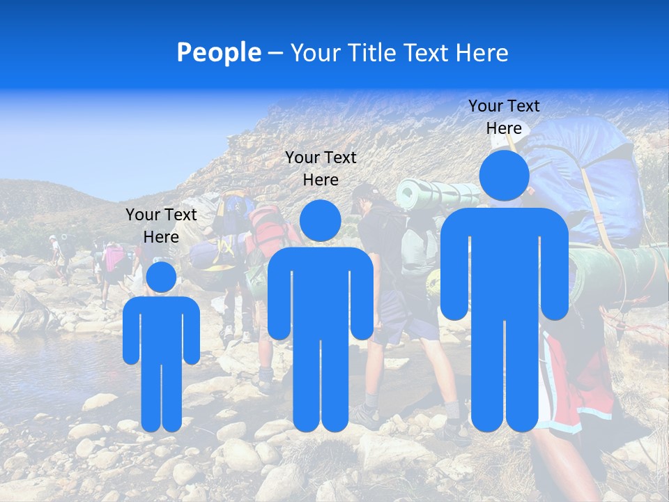 Group Of Hikers Crosses Small River In Mountains. Shot In The Langeberge Highlands Near Grootrivier And Gouritsrivier Rivers Crossing, Garden Route, Western Cape, South Africa. PowerPoint Template