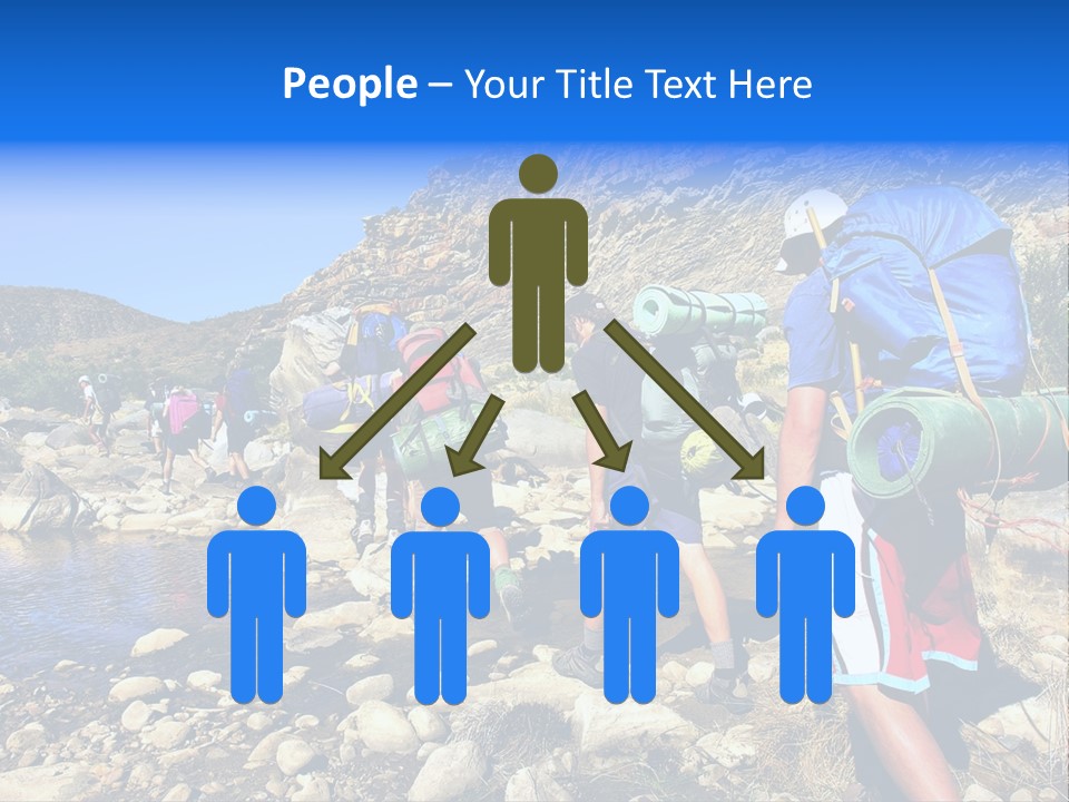 Group Of Hikers Crosses Small River In Mountains. Shot In The Langeberge Highlands Near Grootrivier And Gouritsrivier Rivers Crossing, Garden Route, Western Cape, South Africa. PowerPoint Template