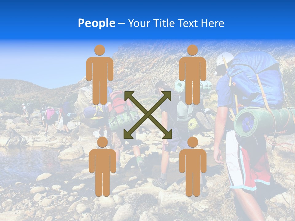 Group Of Hikers Crosses Small River In Mountains. Shot In The Langeberge Highlands Near Grootrivier And Gouritsrivier Rivers Crossing, Garden Route, Western Cape, South Africa. PowerPoint Template