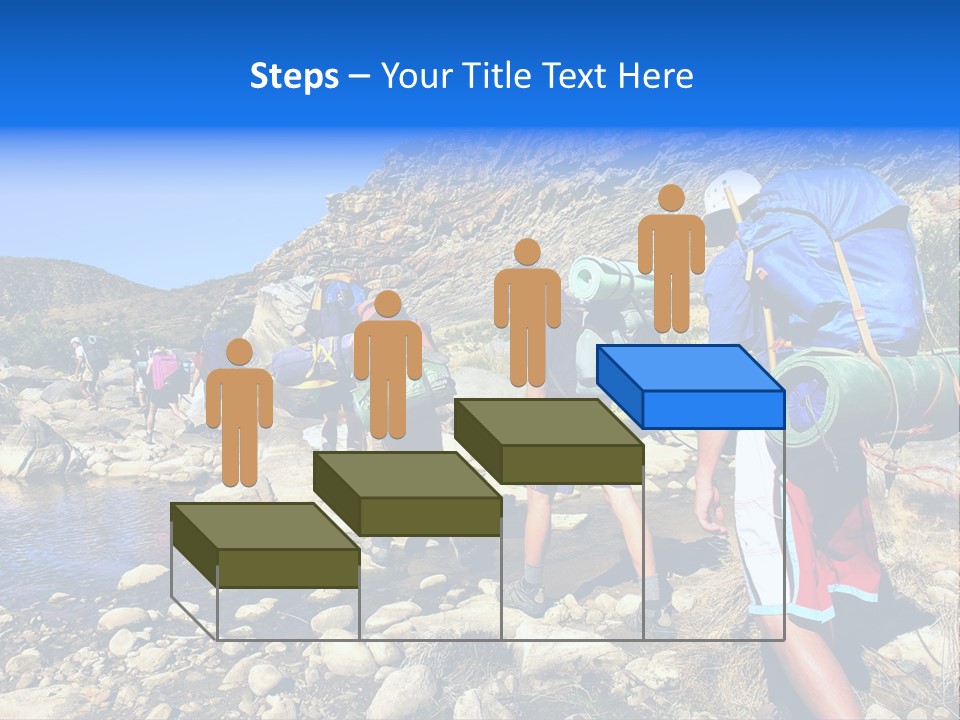 Group Of Hikers Crosses Small River In Mountains. Shot In The Langeberge Highlands Near Grootrivier And Gouritsrivier Rivers Crossing, Garden Route, Western Cape, South Africa. PowerPoint Template