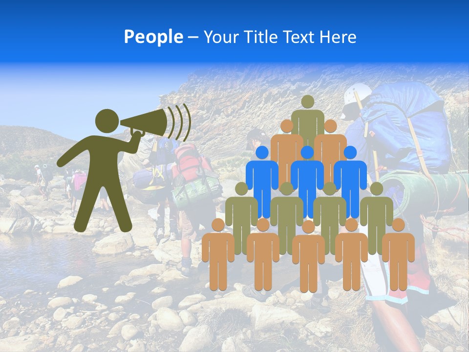 Group Of Hikers Crosses Small River In Mountains. Shot In The Langeberge Highlands Near Grootrivier And Gouritsrivier Rivers Crossing, Garden Route, Western Cape, South Africa. PowerPoint Template