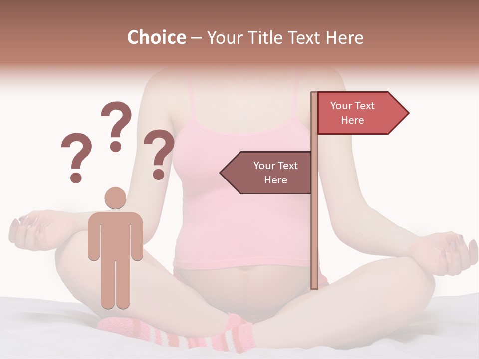 Pregnant Woman Sitting In Lotus Pose On The Bed With White Background PowerPoint Template