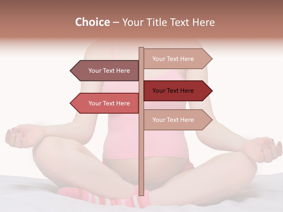 Pregnant Woman Sitting In Lotus Pose On The Bed With White Background PowerPoint Template