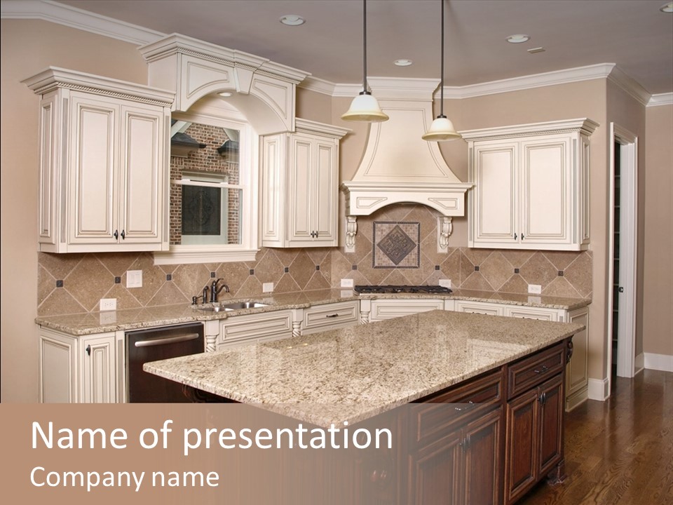 Luxury Kitchen With Granite Topped Island PowerPoint Template