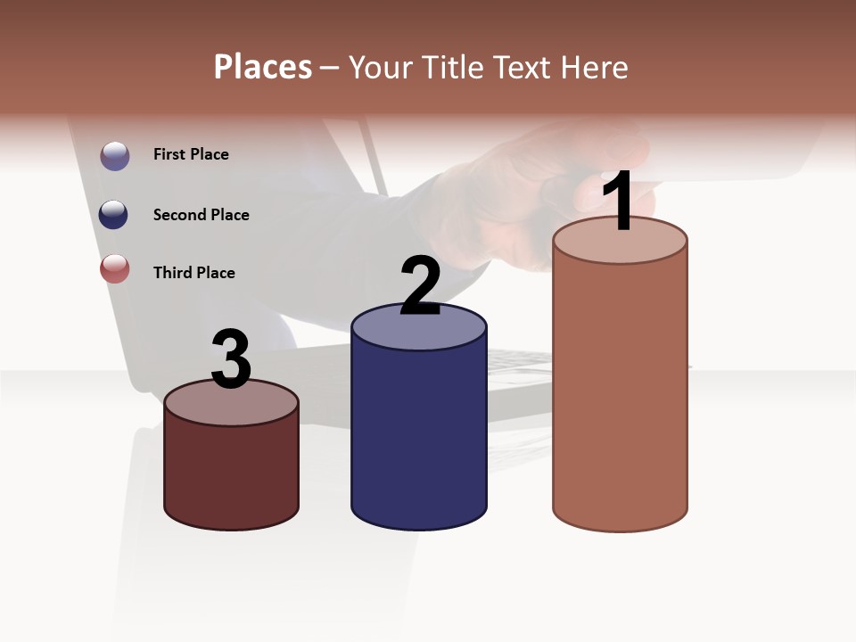 A Black Laptop Computer With A Hand And Card PowerPoint Template