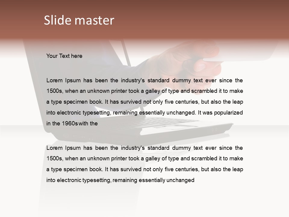 A Black Laptop Computer With A Hand And Card PowerPoint Template