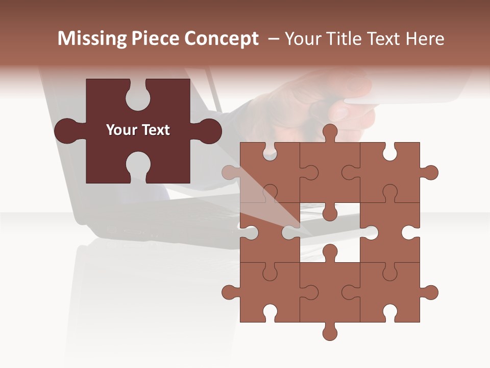 A Black Laptop Computer With A Hand And Card PowerPoint Template