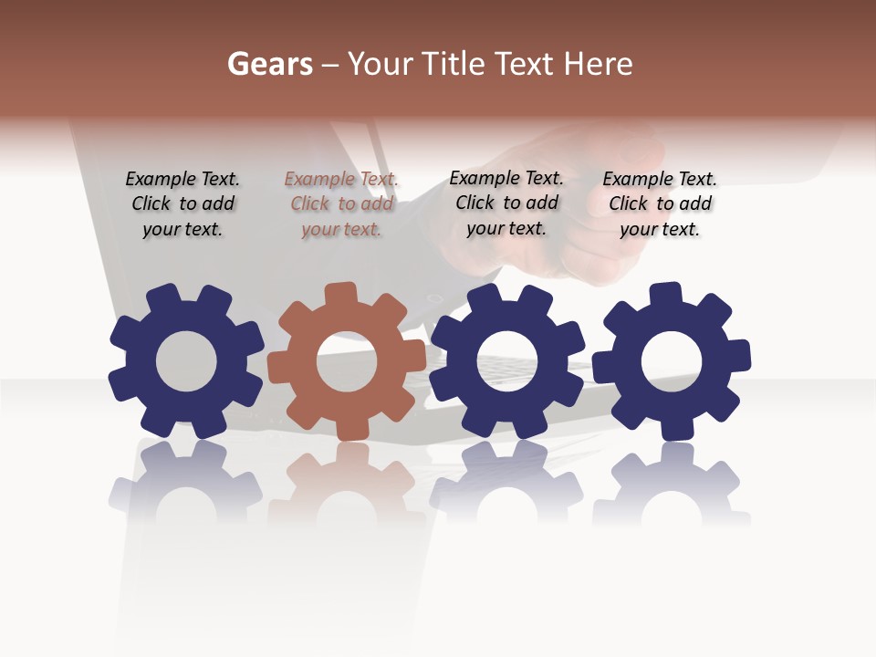 A Black Laptop Computer With A Hand And Card PowerPoint Template