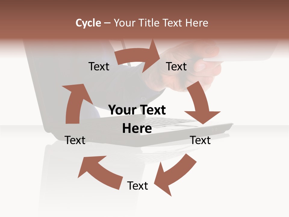 A Black Laptop Computer With A Hand And Card PowerPoint Template