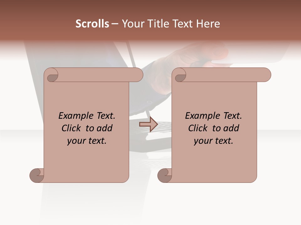 A Black Laptop Computer With A Hand And Card PowerPoint Template