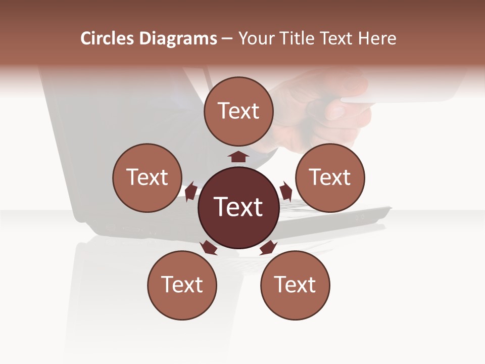 A Black Laptop Computer With A Hand And Card PowerPoint Template